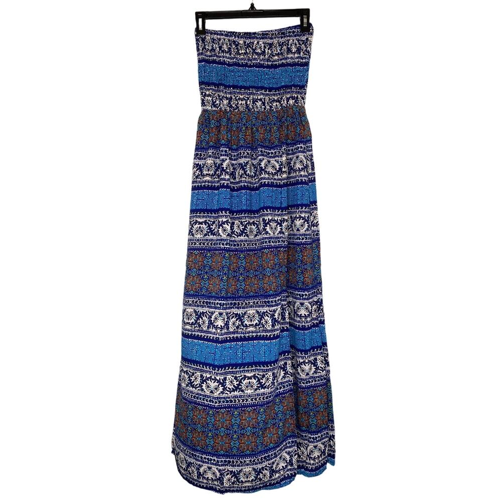 RAGA Blue Patterned Strapless Midi Dress - Picture 4 of 12